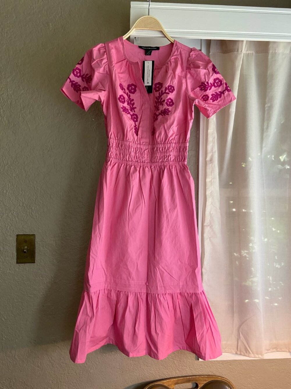 French Connection cotton pink embroidered midi dress size XS